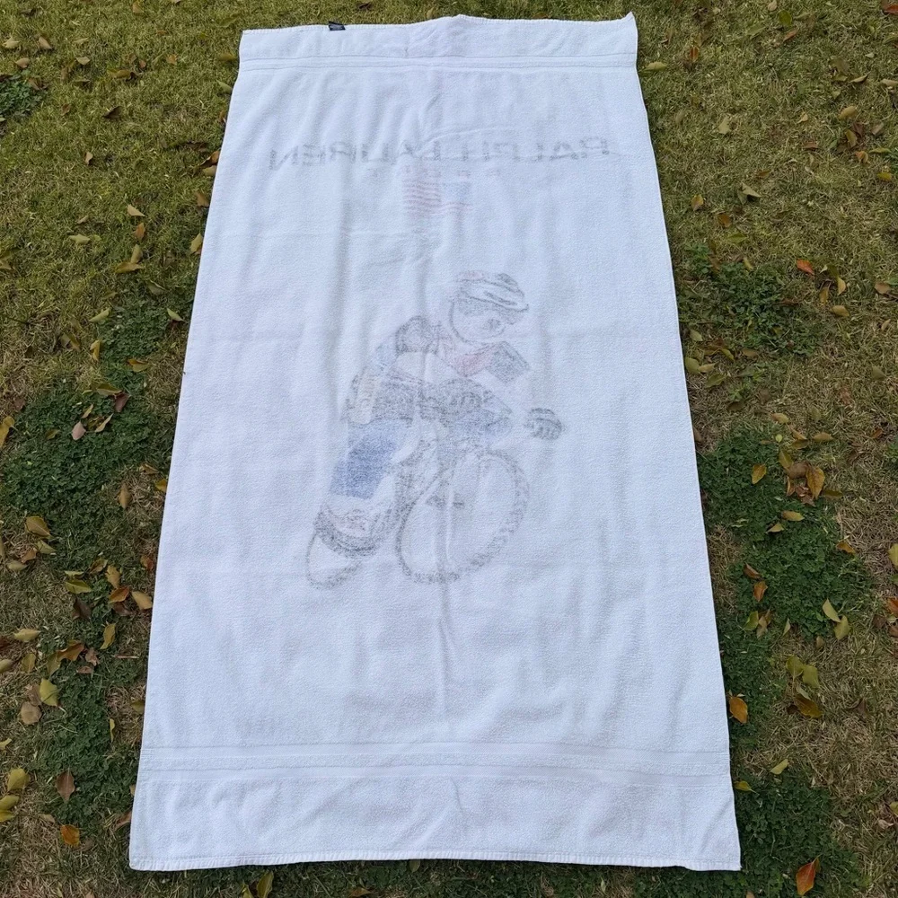VTG Ralph Lauren Sport Cyclist Bear Oversized 100% Cotton Beach Towel 36x68 USA
